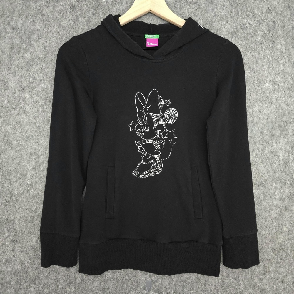 Benetton x Disney Hoodie Girls 10-12 Black Minnie Mouse Rhinestone Pullover‎